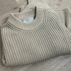Everlane 100% Organic Cotton Tan Neutral Chunky Knit Crew Neck Sweater Size S